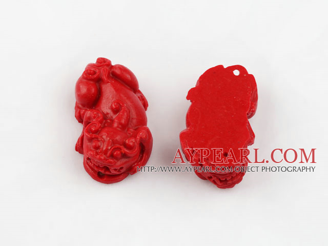 Cinnabar pendant,12*30mm mythical wild animal,Red,Sold by each.