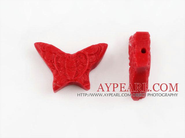 Cinnabar beads,6*10*24mm butterfly,Red,Sold by each.