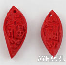 Cinnabar Beads,10*25mm twisted leaf,Red,Sold by each.