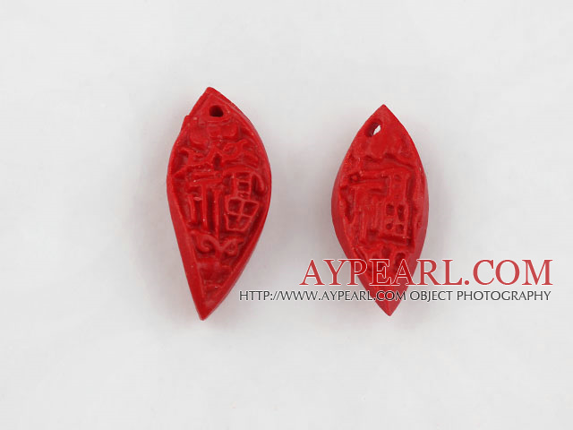 Cinnabar Beads,10*25mm twisted leaf,Red,Sold by each.
