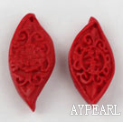 Cinnabar Beads,16*35mm twisted leaf,Red,Sold by each.