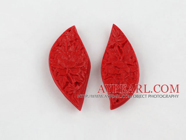 Cinnabar Beads,20*50mm twisted leaf,Red,Sold by each.