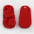 Cinnabar Beads,12*20mm rectangle carved with phenix ,Red,Sold by each