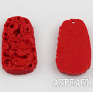 Cinnabar Beads,4*16*30mm round corner trapeziform ,Red,Sold by each