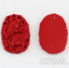 Cinnabar Beads,20*30mm flat carved with fish ,Red,Sold by each