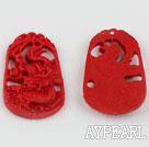 Cinnabar Beads,26*30mm carved with dragon ,Red,Sold by each