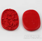 Cinnabar Beads,4*26*40mm flat oval carved with dragon ,Red,Sold by each