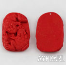 Cinnabar Beads,6*24*36mm flat oval,Red,Sold by each