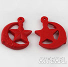 Cinnabar Beads,30*35mm moon and star,Red,Sold by each