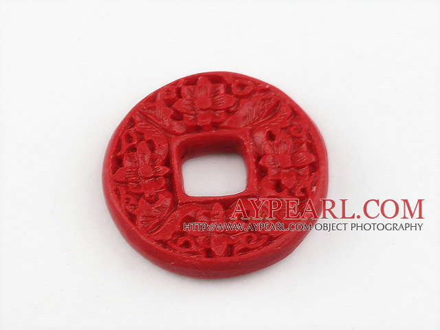 Cinnabar Beads,6*35mm coin,Red,Sold by each.