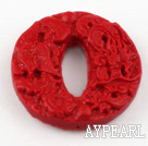 Cinnabar Beads,10*40mm flat round inner oval,Red,Sold by each.