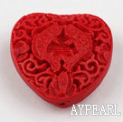Cinnabar Beads,12*30mm heart,Red,Sold by each.