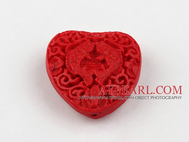 Cinnabar Beads,12*30mm heart,Red,Sold by each.