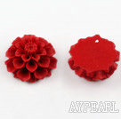 Cinnabar pendant,16*35mm chrysanthemum,Red,Sold by each.
