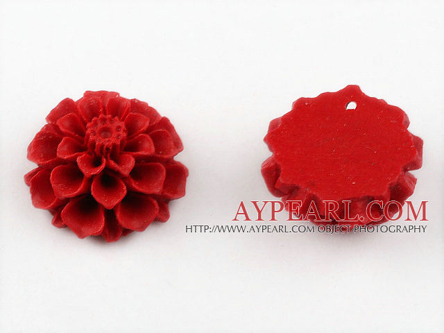 Cinnabar pendant,16*35mm chrysanthemum,Red,Sold by each.