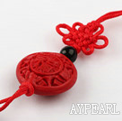 Cinnabar pendant,8*20mm flat round,with chinese knot,Red,Sold by each