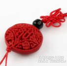 Cinnabar pendant,8*22mm with chinese knot,Red,Sold by each