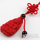 Cinnabar pendant,6*18*30mm Kwan-yin,with chinese knot,Red,Sold by each