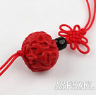 Cinnabar pendant,18mm ball,with the carved Buddha,chinese knot,Red,Sold by each