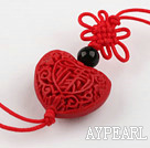 Cinnabar pendant,10*22mm heart,with chinese knot,Red,Sold by each