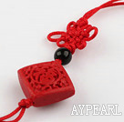Cinnabar pendant,10*16mm square,with chinese knot,Red,Sold by each