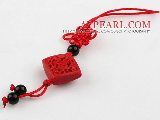 Cinnabar pendant,10*16mm square,with chinese knot,Red,Sold by each