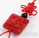 Cinnabar pendant,10*18mm with chinese knot,Red,Sold by each