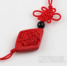 Cinnabar pendant,6*22*27mm diamond,with chinese knot,Red,Sold by each