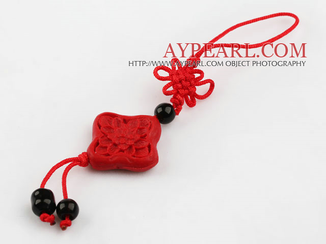 Cinnabar pendant,6*20mm,with chinese knot,Red,Sold by each