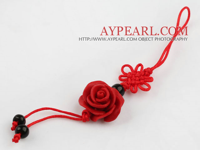 Cinnabar pendant,12*20mm rose,with chinese knot,Red,Sold by each