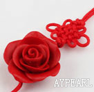 Cinnabar pendant,12*25mm rose,with chinese knot,Red,Sold by each