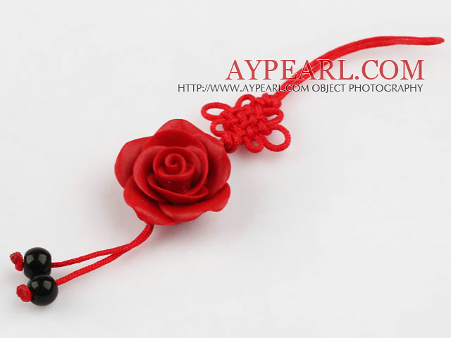 Cinnabar pendant,12*25mm rose,with chinese knot,Red,Sold by each