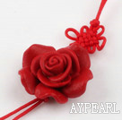 Cinnabar pendant,15*28mm rose,with chinese knot,Red,Sold by each