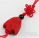Cinnabar pendant,8*16*22mm,carved with the fish ,chinese knot,Red,Sold by each