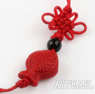 Cinnabar pendant,6*12*18mm fish ,with chinese knot,Red,Sold by each