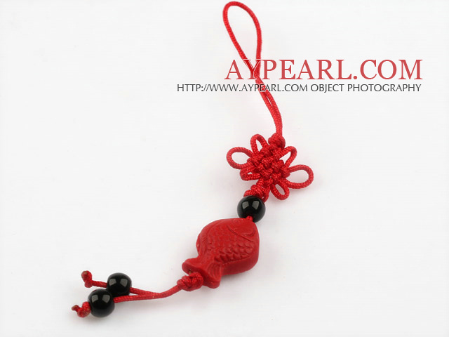 Cinnabar pendant,6*12*18mm fish ,with chinese knot,Red,Sold by each