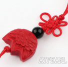 Cinnabar pendant,8*15*18mm lovely fish ,with chinese knot,Red,Sold by each