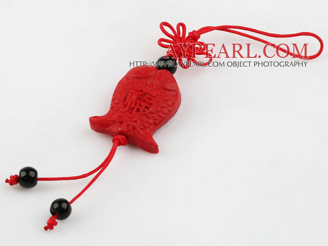 Cinnabar pendant,8*20*25mm two fish,with chinese knot,Red,Sold by each