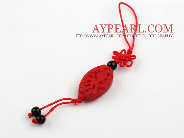 Cinnabar pendant,8*16*28mm oval,carved with the fish ,with chinese knot,Red,Sold by each