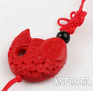 Cinnabar pendant,6*25mm lucky fish,with chinese knot,Red,Sold by each