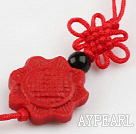 Cinnabar pendant,5*20mm sun flower,with chinese knot,Red,Sold by each