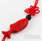 Cinnabar pendant,6*12*35mm fish,with chinese knot,Red,Sold by each