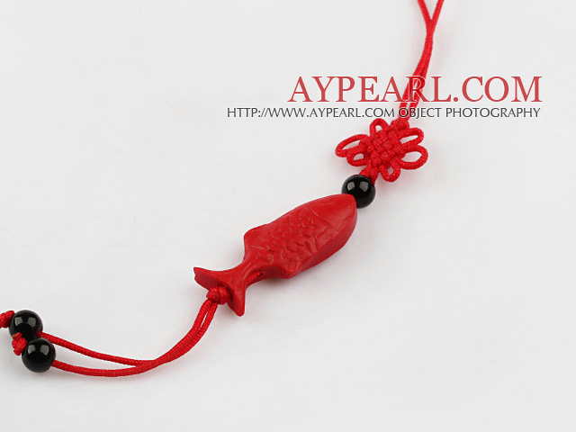 Cinnabar pendant,6*12*35mm fish,with chinese knot,Red,Sold by each