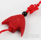 Cinnabar pendant,8*25mm fish,with chinese knot,Red,Sold by each