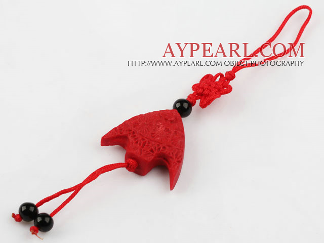 Cinnabar pendant,8*25mm fish,with chinese knot,Red,Sold by each