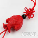 Cinnabar pendant,12*20*26mm fish,with chinese knot,Red,Sold by each