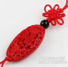 Cinnabar pendant6*12*30mm flat oval,with chinese knot,Red,Sold by each