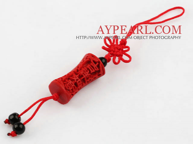 Cinnabar pendant,10*28mm,with chinese knot,Red,Sold by each