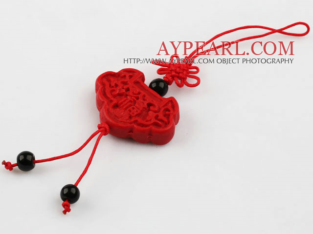 Cinnabar pendant,8*20*30mm,with chinese knot,Red,Sold by each