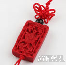 Cinnabar pendant,6*16*30mm rectangle,with chinese knot,Red,Sold by each